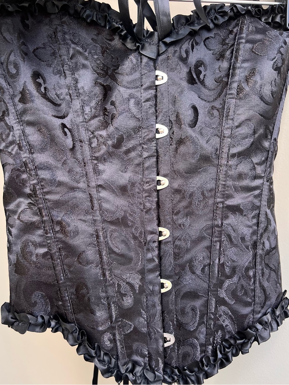 Gothic Black Brocade Corset XS Romantic Top Adjustable Lace Up Bustier Festival - Picture 7 of 16
